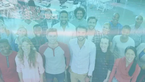 Animation of data processing over portrait of smiling team of diverse work Stock Footage 159724195