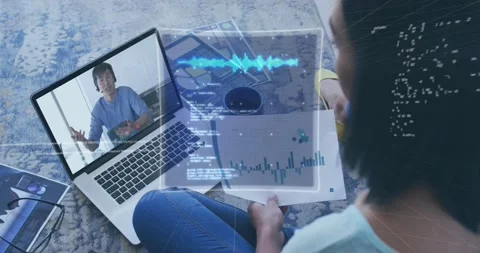 Animation of data processing over rear view of woman holding a document having a Stock Footage 221452223