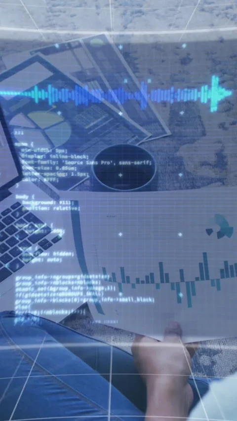 Animation of data processing over rear view of woman holding a document having a 库存影片 321788635