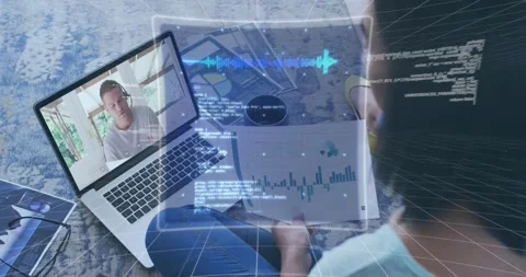 Animation of data processing over rear view of woman holding a document having a Stock Footage 326408381