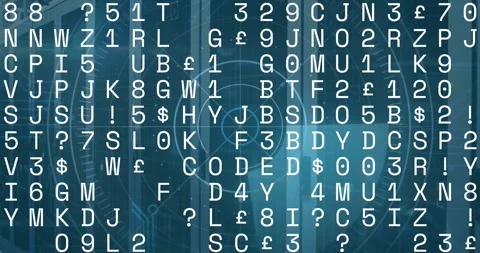 Animation of data processing over round scanner against computer server room Stock Footage 328934204