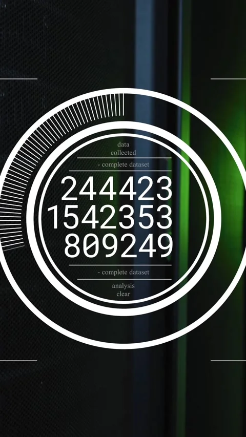 Animation of data processing over round scanner against computer server room Stock Footage 344557394
