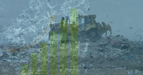 Animation of data processing over rubbish dump Video stock 327712468
