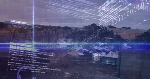 Animation of data processing over rubbish dump Video stock 327714016