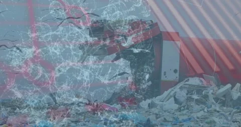 Animation of data processing over rubbish dump Video stock 327956236