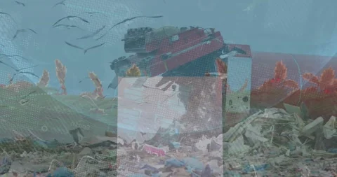 Animation of data processing over rubbish dump Video stock 328648181