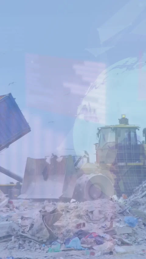 Animation of data processing over rubbish dump Stock-Footage 343615157