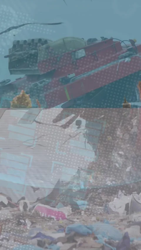 Animation of data processing over rubbish dump Stock-Footage 343644167