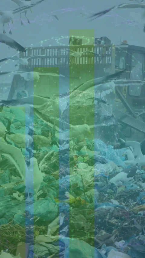 Animation of data processing over rubbish dump Stock-Footage 343682314