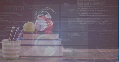 Animation of data processing over school items Stock Footage 326190579