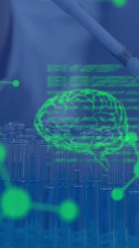 Animation of data processing over scientist with test tubes in lab Stock Footage 323248836