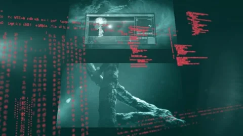 Animation of data processing over screen and 3d dna strand spinning Stock Footage 328585589