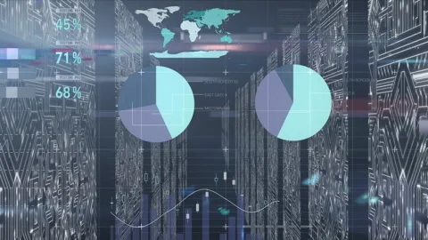 Animation of data processing over screens with microprocessor connections Stock Footage 316038961