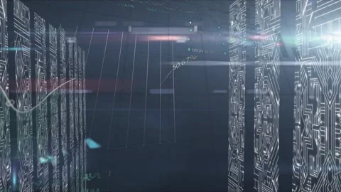 Animation of data processing over screens with microprocessor connections Vídeo Stock 326038235