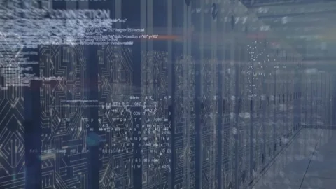Animation of data processing over screens of microprocessor connections against Stockbeeldmateriaal 326185791