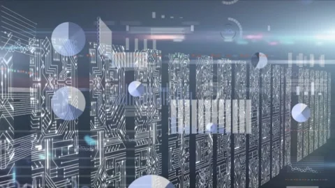 Animation of data processing over screens with microprocessor connections Vídeo Stock 328149676