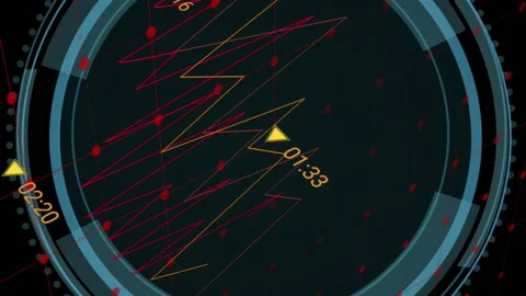 Animation of data processing over security shield icon on round scanner against Vídeos de archivo 312727063