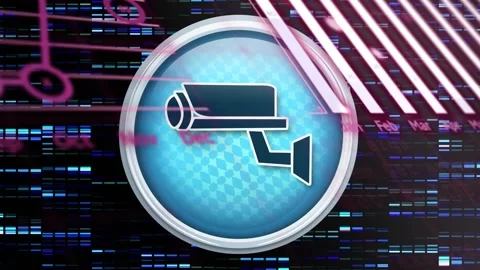 Animation of data processing over security camera in circle on black background Stock Footage 330167143