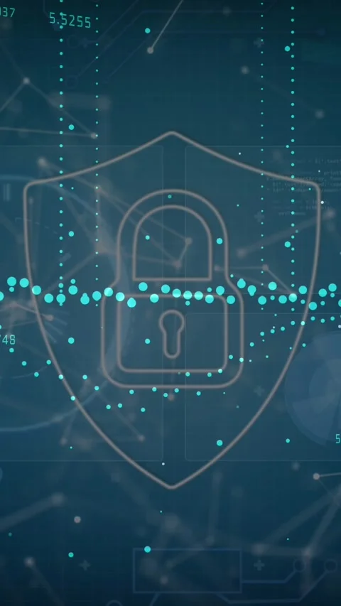 Animation of data processing over security padlock icon and network of Stock Footage 344524950