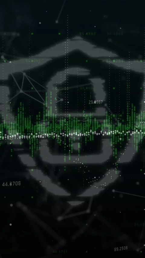 Animation of data processing over security padlock icon and network of Stock Footage 344614027