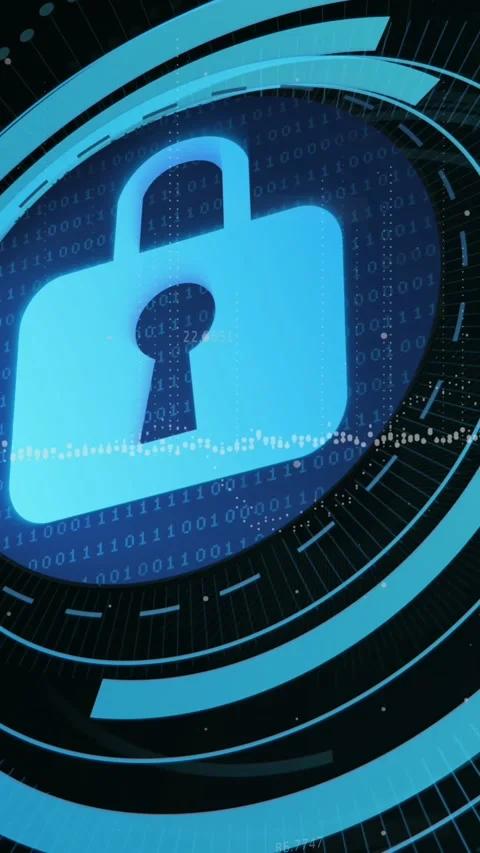 Animation of data processing over security padlock on round scanner against Stock Footage 344774907