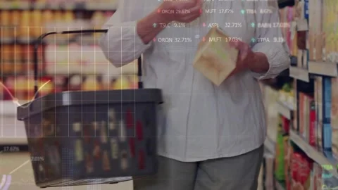 Animation of data processing over senior caucasian woman in shop Stock-Footage 329511185