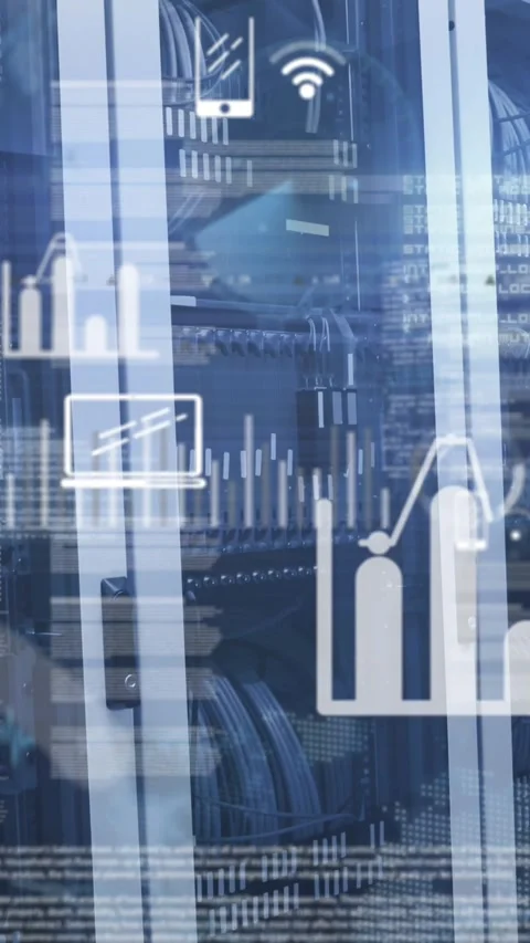 Animation of data processing over server room Stockbeeldmateriaal 319068588