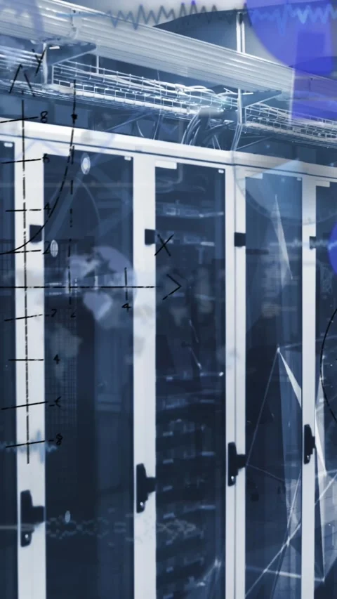 Animation of data processing over server room Stockbeeldmateriaal 322148512