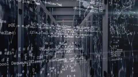 Animation of data processing over server room Stockbeeldmateriaal 326624932