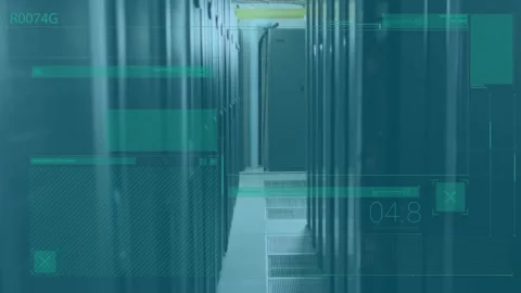 Animation of data processing over server room Video stock 327126245