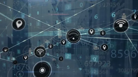 Animation of data processing over server room Stockbeeldmateriaal 327196048