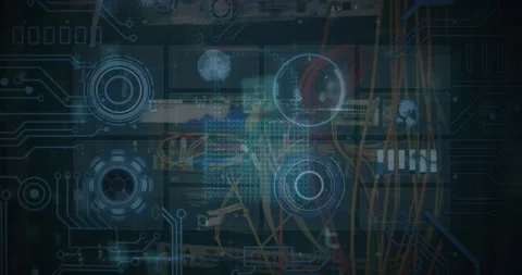 Animation of data processing over server room Stockbeeldmateriaal 327845713