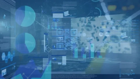 Animation of data processing over server room Stockbeeldmateriaal 327900344