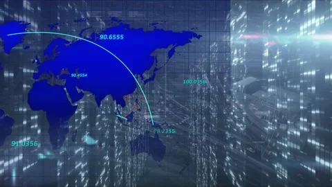 Animation of data processing over server room Stockbeeldmateriaal 328082387
