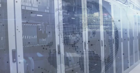 Animation of data processing over server room Stockbeeldmateriaal 328810714