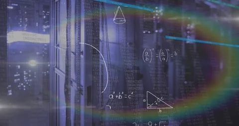 Animation of data processing over server room Stockbeeldmateriaal 330255588