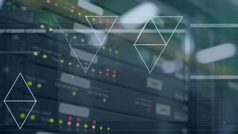 Animation of data processing over server room Stockbeeldmateriaal 330341666
