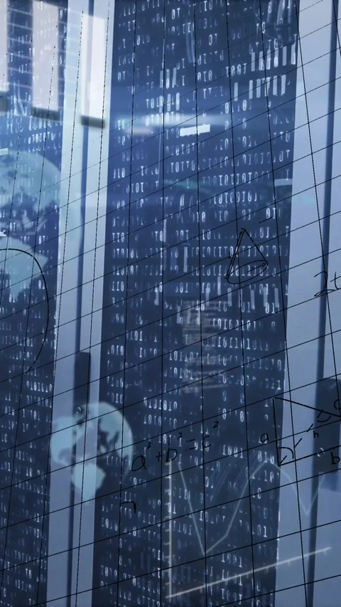 Animation of data processing over server room Stock Footage 342009732
