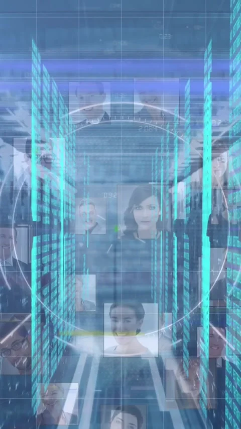 Animation of data processing over server room Stock Footage 343504124