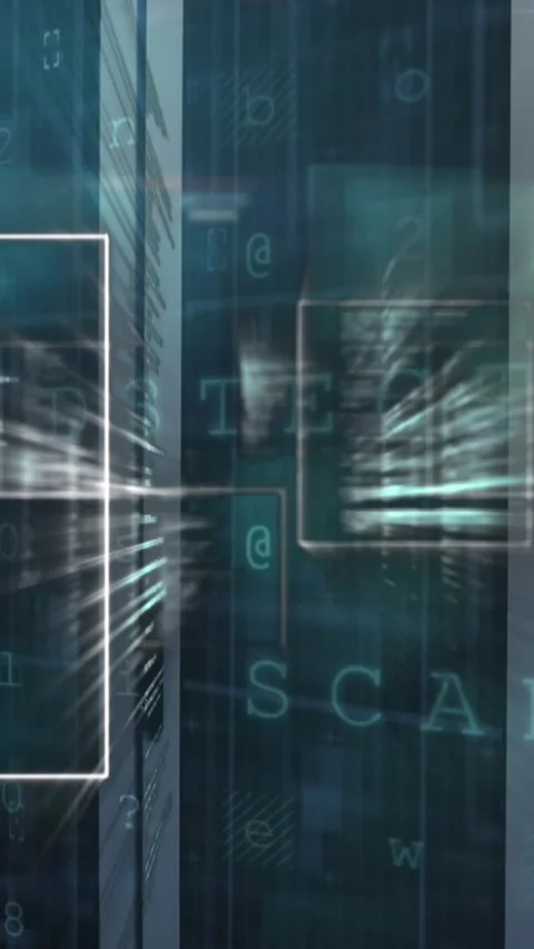 Animation of data processing over server room Stock Footage 343504126
