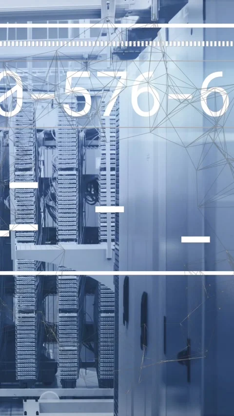 Animation of data processing over server room Stock Footage 343615324