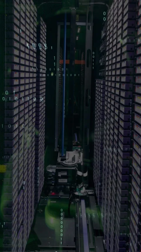 Animation of data processing over server room Stock Footage 343738869