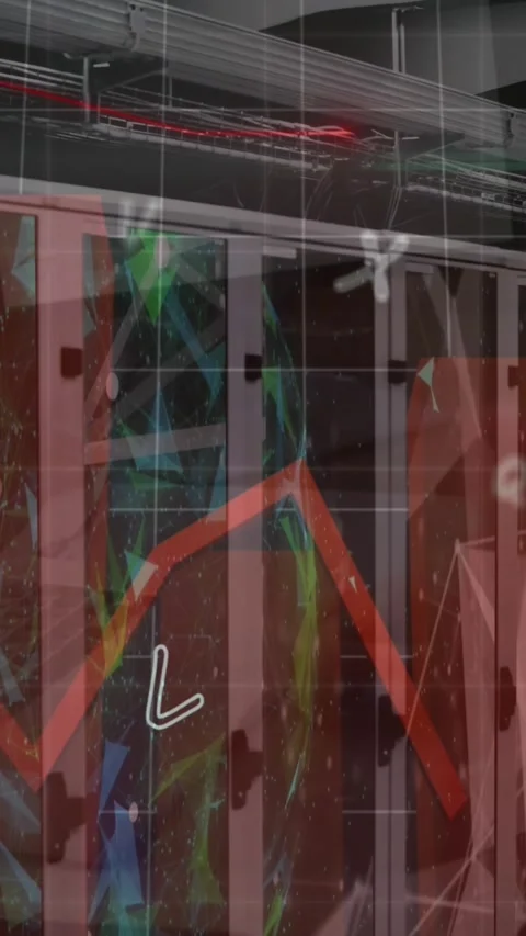 Animation of data processing over server room Stock Footage 343779279