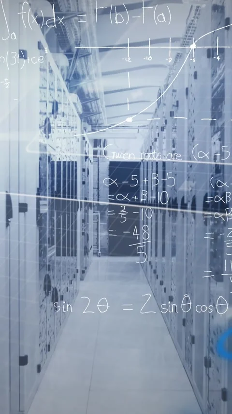 Animation of data processing over server room Stock Footage 343902112
