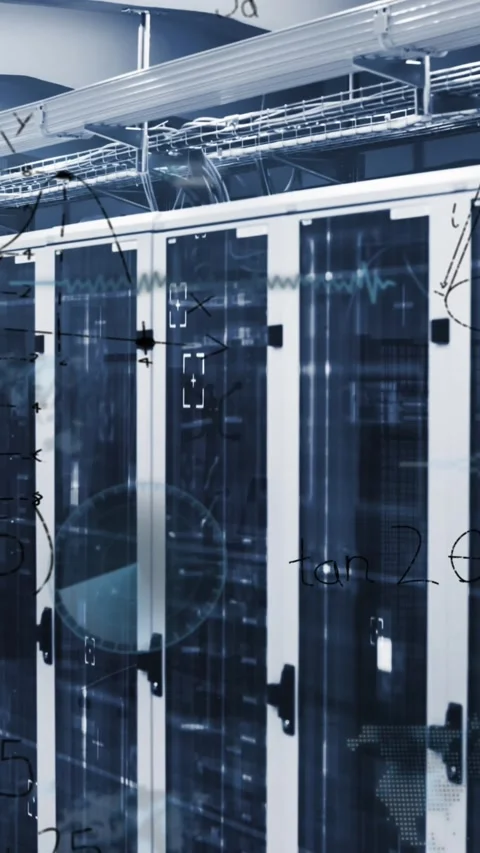 Animation of data processing over server room Stock Footage 343902144