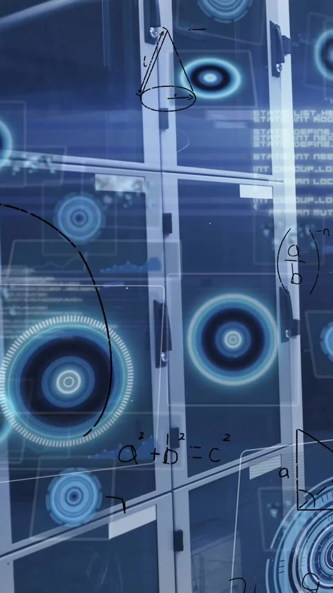 Animation of data processing over server room Stock Footage 343902147