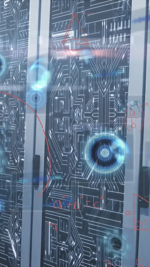 Animation of data processing over server room Stock Footage 343995835