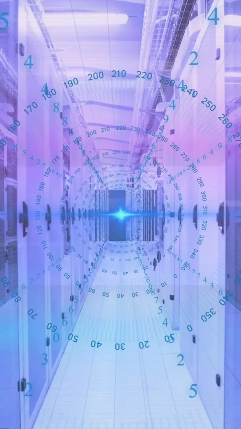 Animation of data processing over server room Stock Footage 344012111