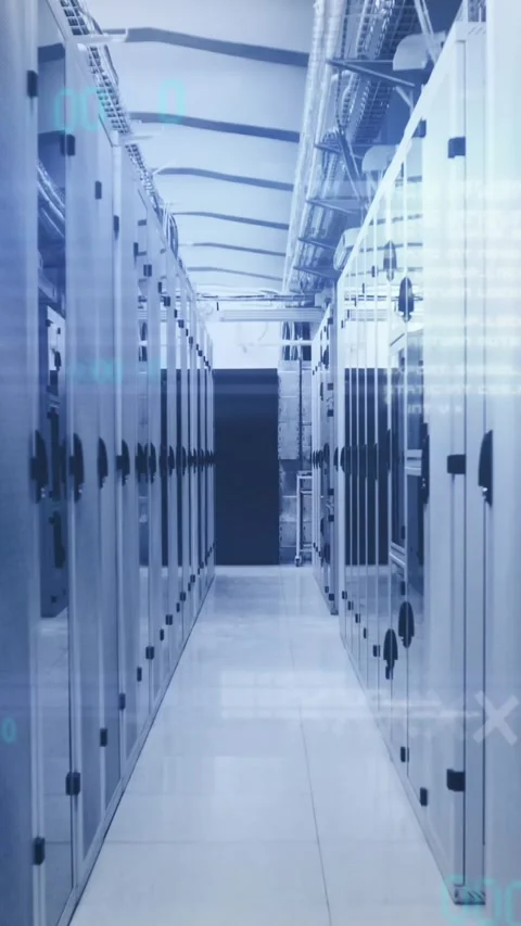 Animation of data processing over server room Stock Footage 344594543