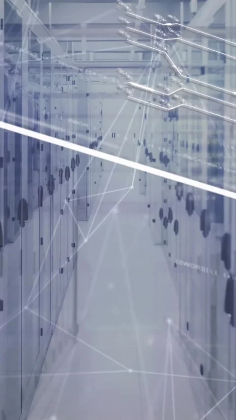 Animation of data processing over server room Stock Footage 344614283